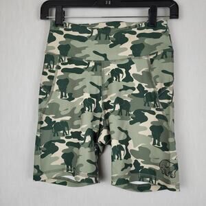 Ivory Ella‎ Womens Green Alania Elephant Camo Pull On Bike Shorts S Activewear